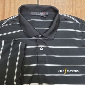 RLX Ralph Lauren Polo Shirt Mens M Black Stripe The Players Golf Performance